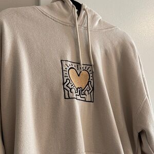 Beige Hoodie with Keith Haring Graphic